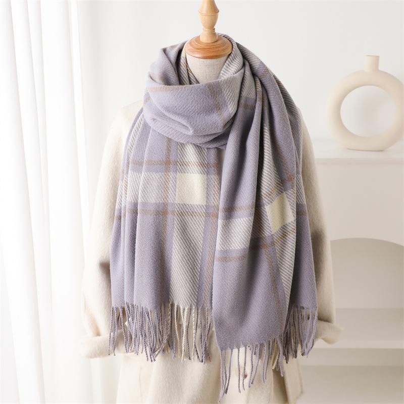 New Winter Women Plaid Cashmere Scarf Warm Pashmina Neckerchief Lady Shawls And Wraps Casual Lattice Tassel Scarves Muffler