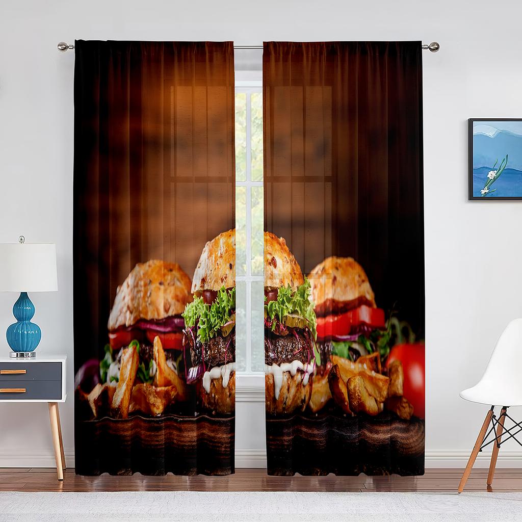 Delicious Steak Beef Food Tulle Curtains for Living Room Bedroom Decoration Modern Chiffon Sheer Voile Kitchen Window Curtain