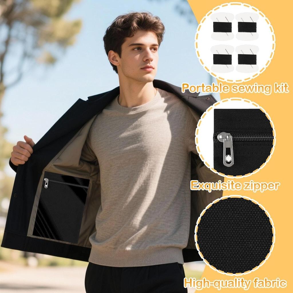 Inside Zipper Coats Pocket Canvas Sewing Accessories for Clothes Hidden Travel Wallet for Jackets and Outerwear
