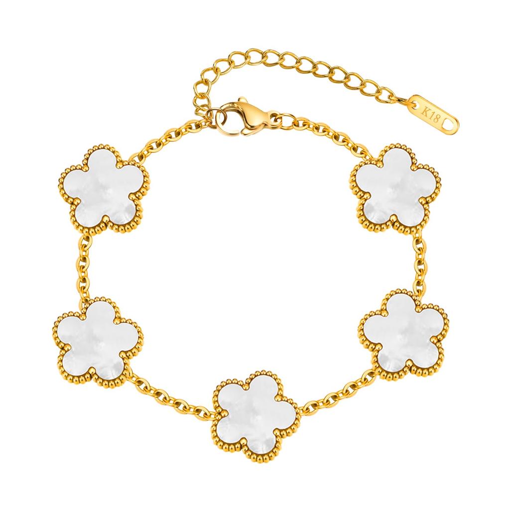 18K Gold Plated Floral Bracelets,Stainless Steel Charm Bracelet Non-Tarnish,Adjustable lucky Chain Set Trendy Gift