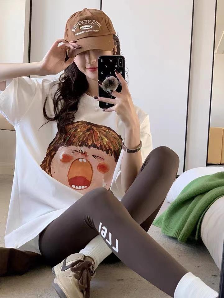 

Новая белая мультяшная американская кукольная футболка с коротким рукавом женская 2025 весна и лето новая свободная спереди плечо топ трендовый M (within 50 kg) белый