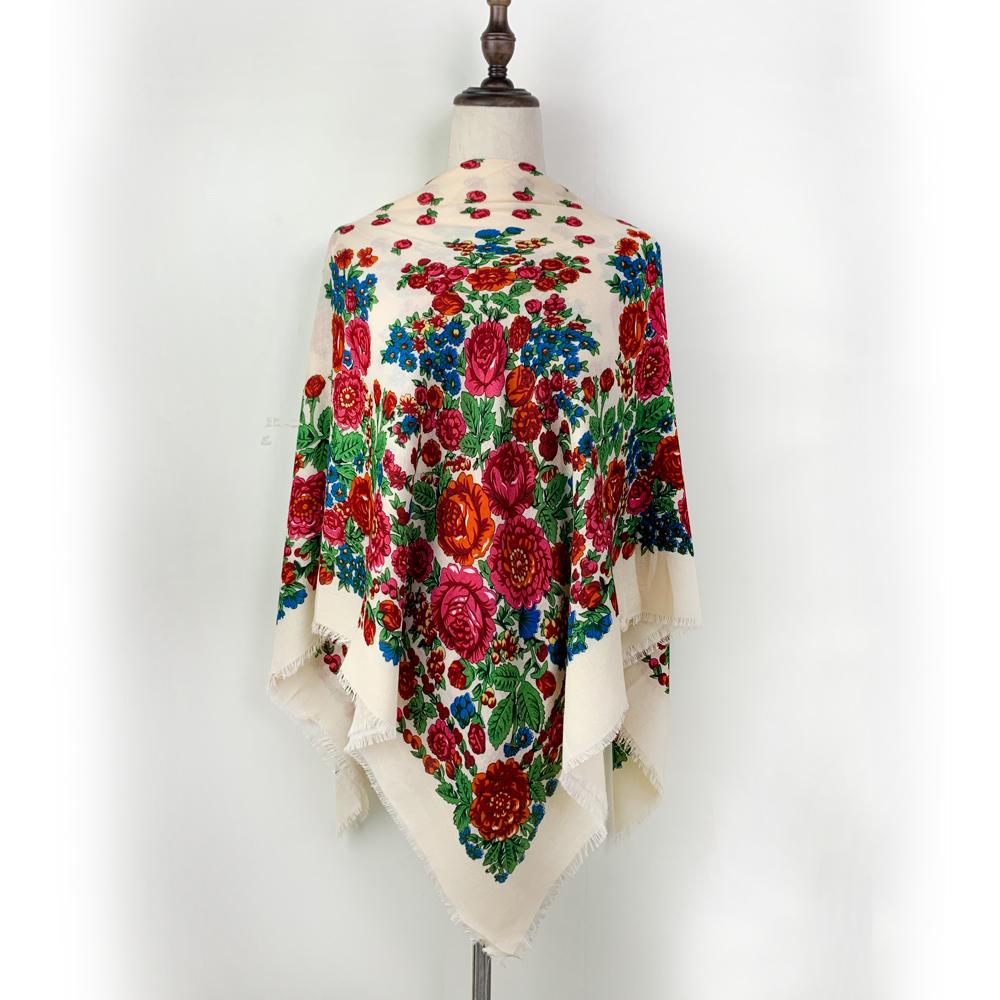 120*120Cm Luxury Floral Print Russian Square Scarf Women Breathable Thin Bandana Shawl Foulard Femme Beach Stole Lady Wraps