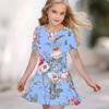 Girls 3D Print Dresses Kids Girl Party Short Sleeve Princess Dress Tank 3D  Flowers  Print Dress