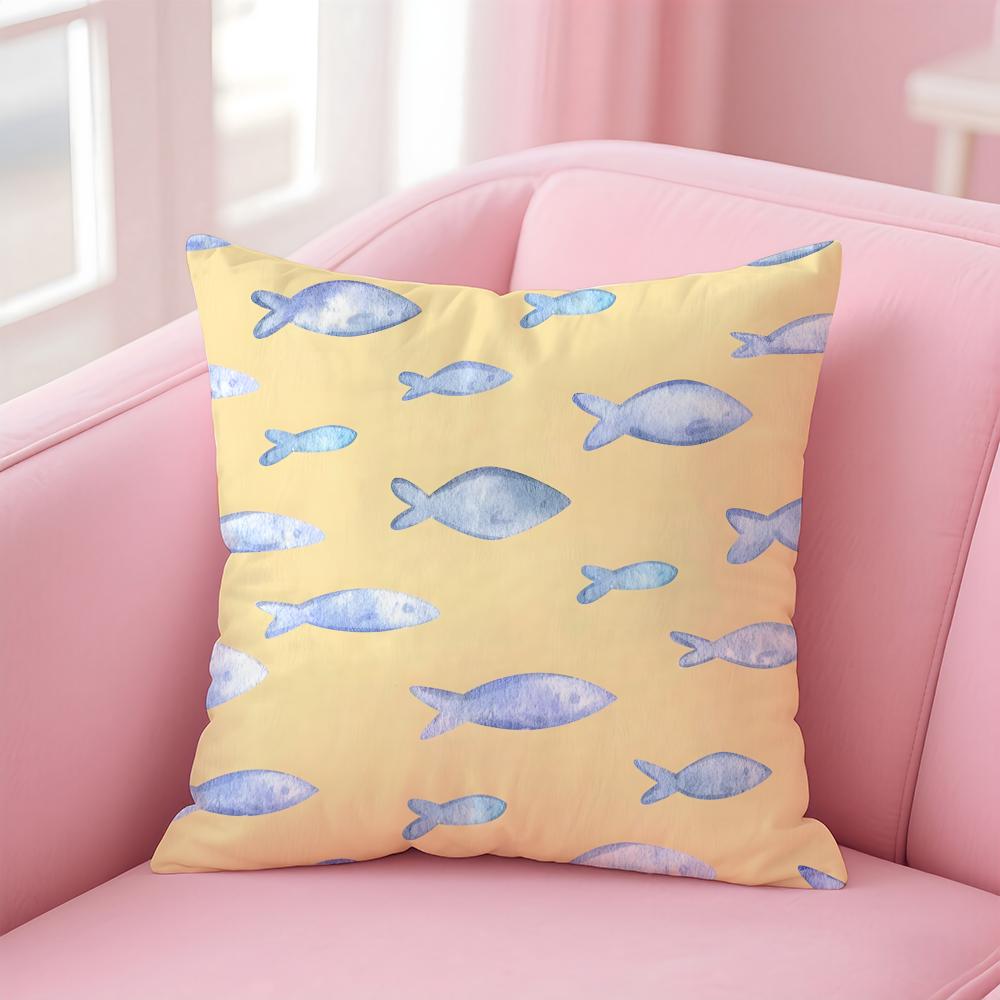 Cute and Childlike fishes Cushion Cover Pillow Case Soft Skin Friendly Fabric  Concealed Zipper