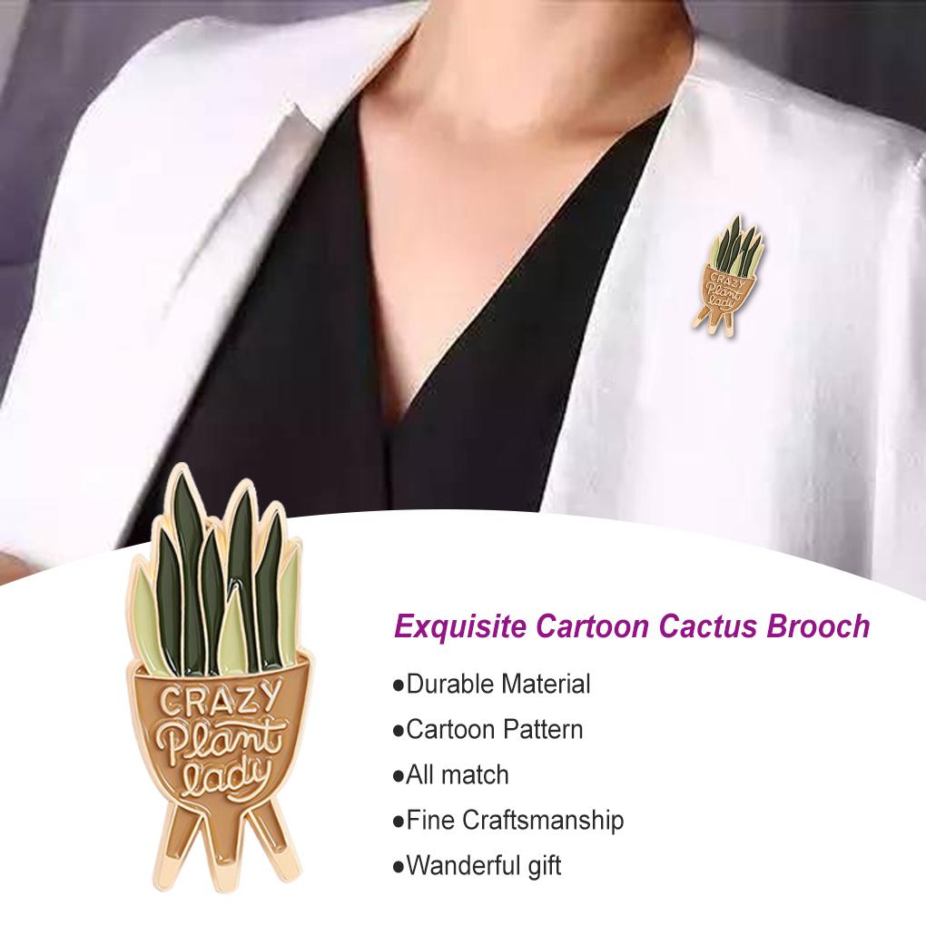 Brooches Cartoon Green Cactus Succulent Potted Plant Enamel Leaf Shape Lapel Girls Pins Boys Jewelry for Clothing Crafting