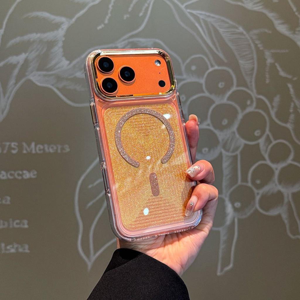 The new Dream Galaxy magnetic suction is suitable for iPhone17promax mobile phone case, transparent glitter, Apple 14 fashion case.