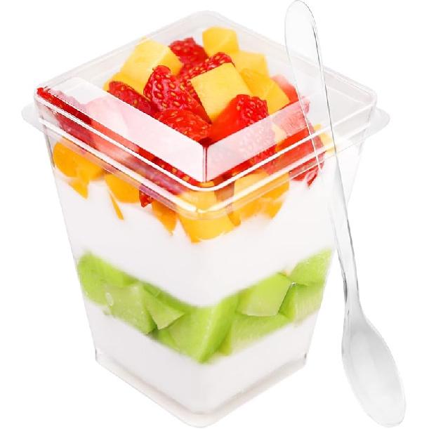 50 Pack 5 oz Plastic Dessert Cups With Lids and Spoons, Yogurt Parfait Appetizer Cups for Party, Mini Dessert Shooters for Pudding and Fruit