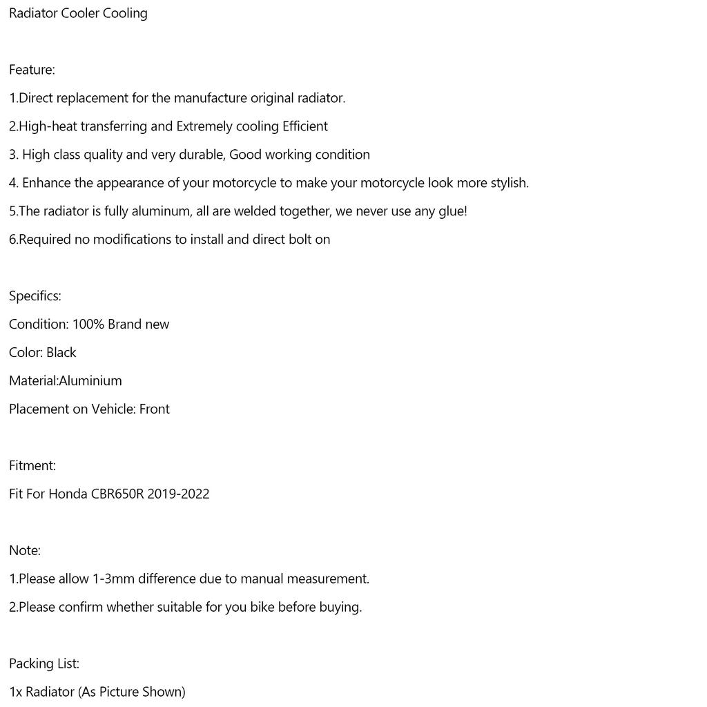 Aluminium Engine Radiator Cooler Cooling Fit For Honda CBR650R 2018-2023