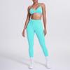 Seamless solid color beautiful back neck bra trousers yoga suit set tight running fitness two-piece set