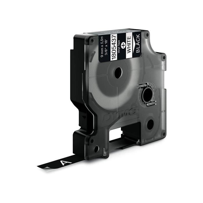 DYMO Rhino - Etiquettes Industrielles Vinyle 9mm X 5.5m - Blanc Sur Noir