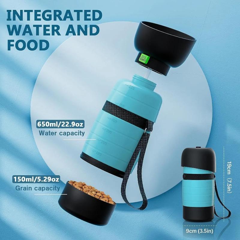 Upgraded 650ml Portable Dog Water Bottle Outdoor Pet Water Cup with Food Travel Bowl for Walking Travel