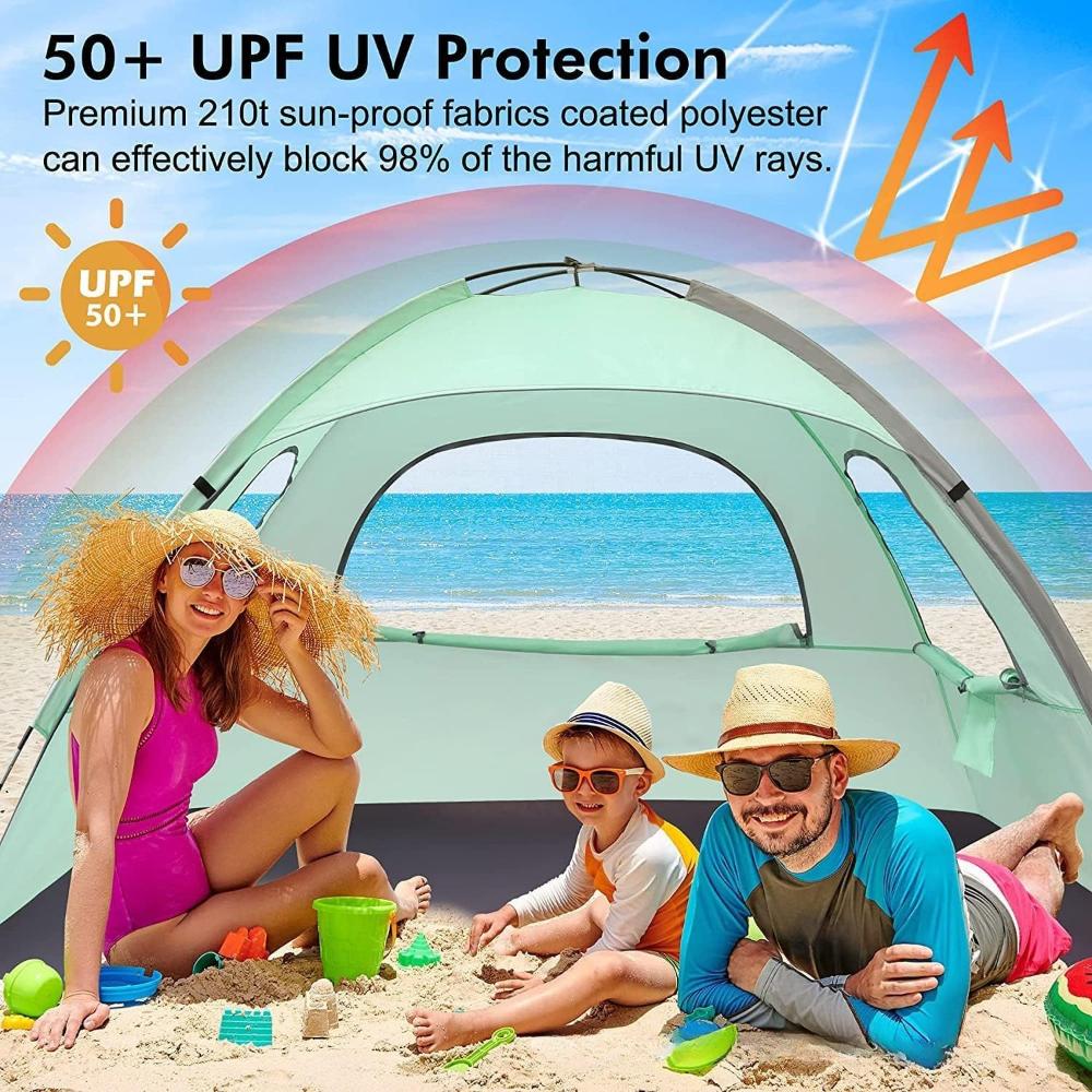 Portable Lightweight Seaside Beach Tent for 3-4 Person Sun Shade Canopy UV Sun Shelter Camping Fishing Outdoor Gatherings Tent