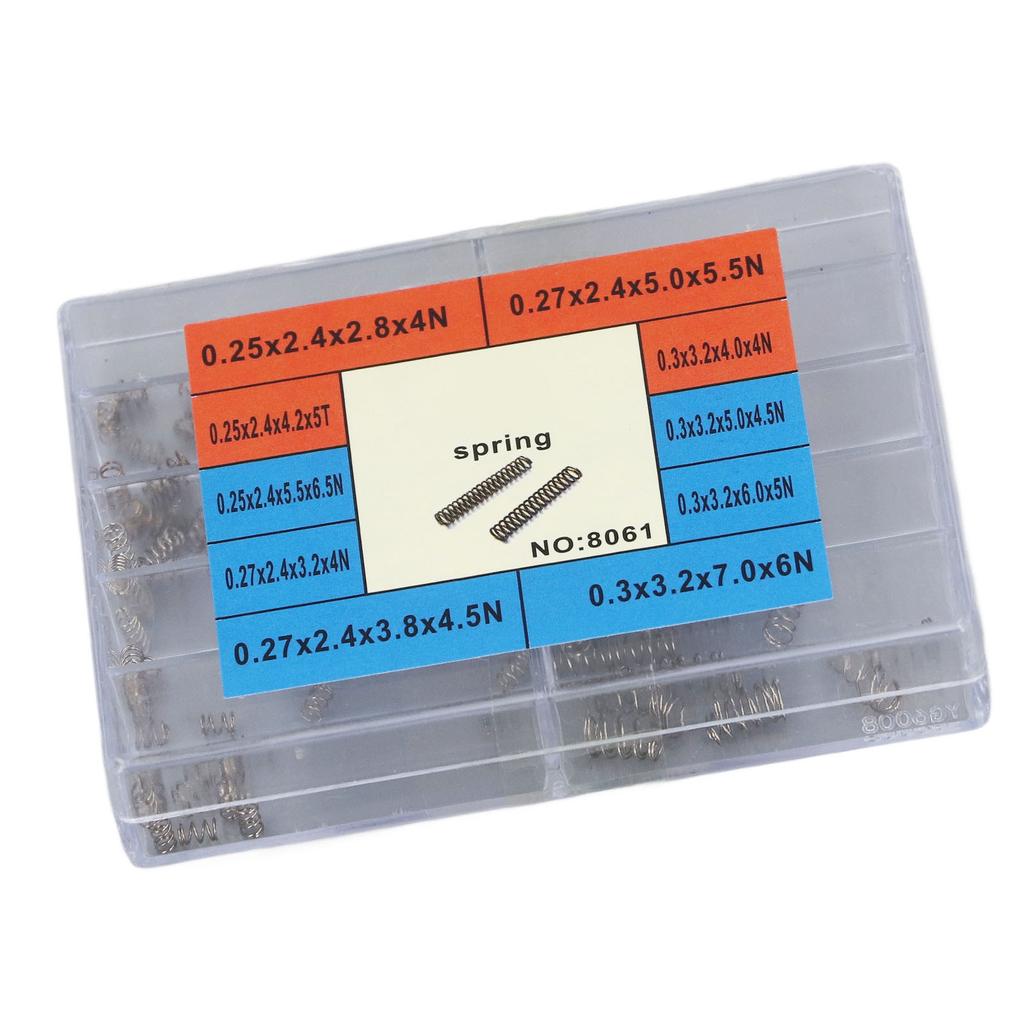100 st Kompressionsfjädrar 10 Olika Storlekar Mini Rostfria Fjädrar med Fodral för Reparationer