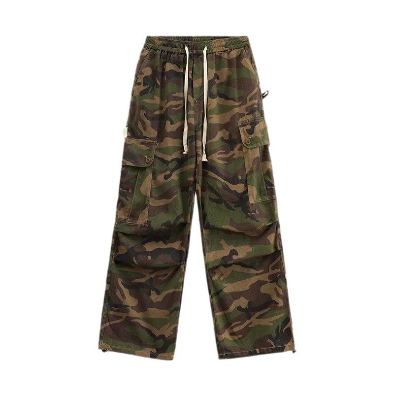 Herren Amerikanischer Street Retro Hip-Hop Camouflage Weitbein-Overall mit Großen Taschen