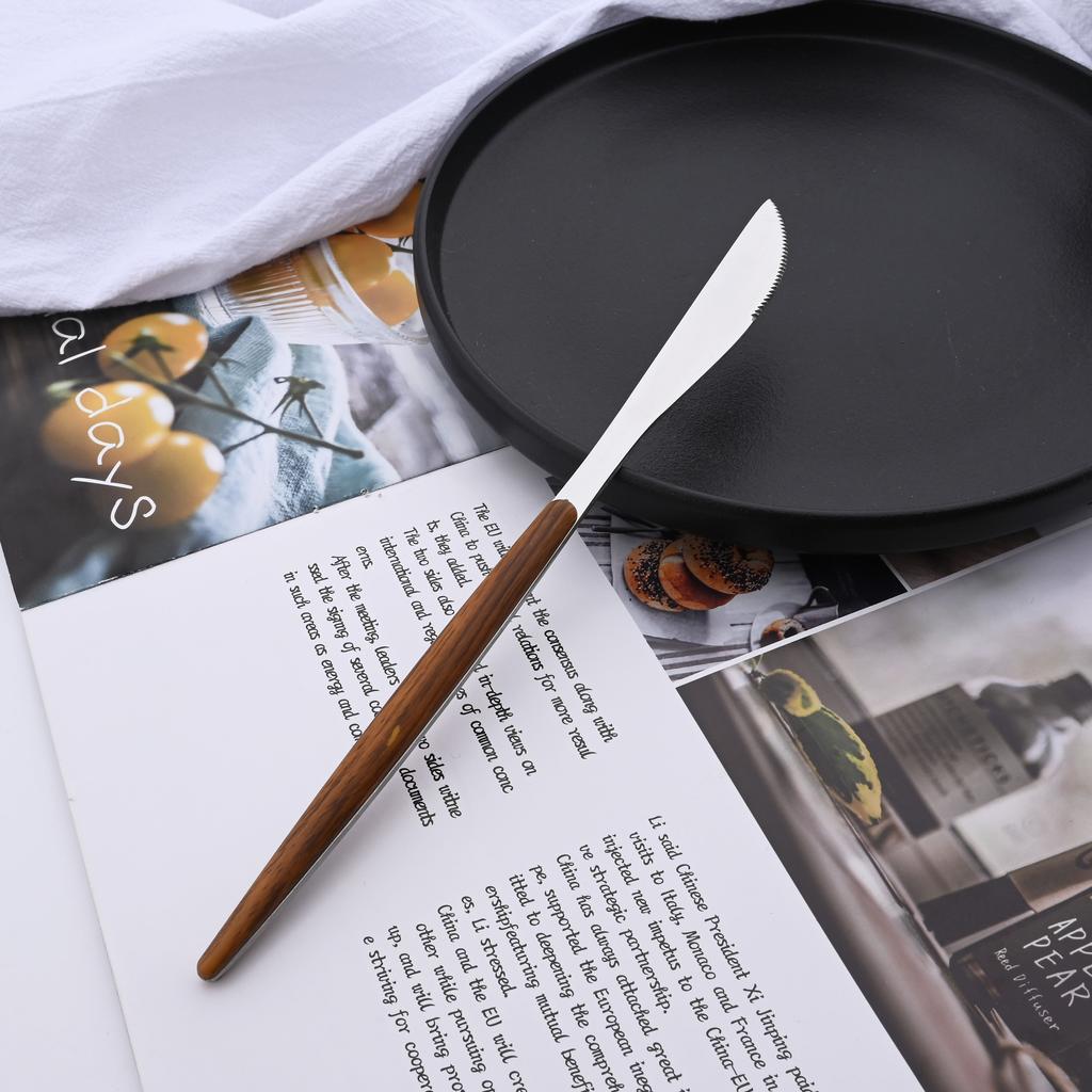 20 piezas/5 piezas de vajilla de acero inoxidable cuchillo tenedor cuchara espejo plata dorado mango de madera lavavajillas cocina cubiertos occidentales