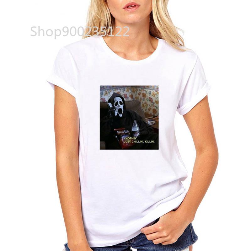 Harajuku T Shirt kobiety drukuj Chillin Killin okropny człowiek gotycki T-Shirt Streetwear letnie czarne topy koszulki Goth hip-hopowa koszulka