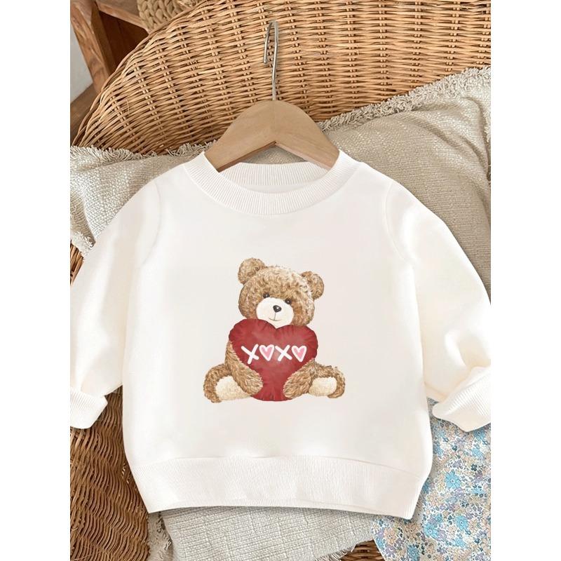 European Sizes Cute Bear Pattern Printed Kid Spring Round Neck Hoodie, Comfortable and Simple Design, Suitable for Outdoor Wear by 0-3 Year Old