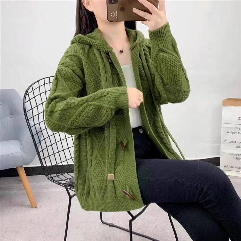 Cárdigan con capucha para mujer, moderno y popular, cárdigan de punto holgado para otoño e invierno