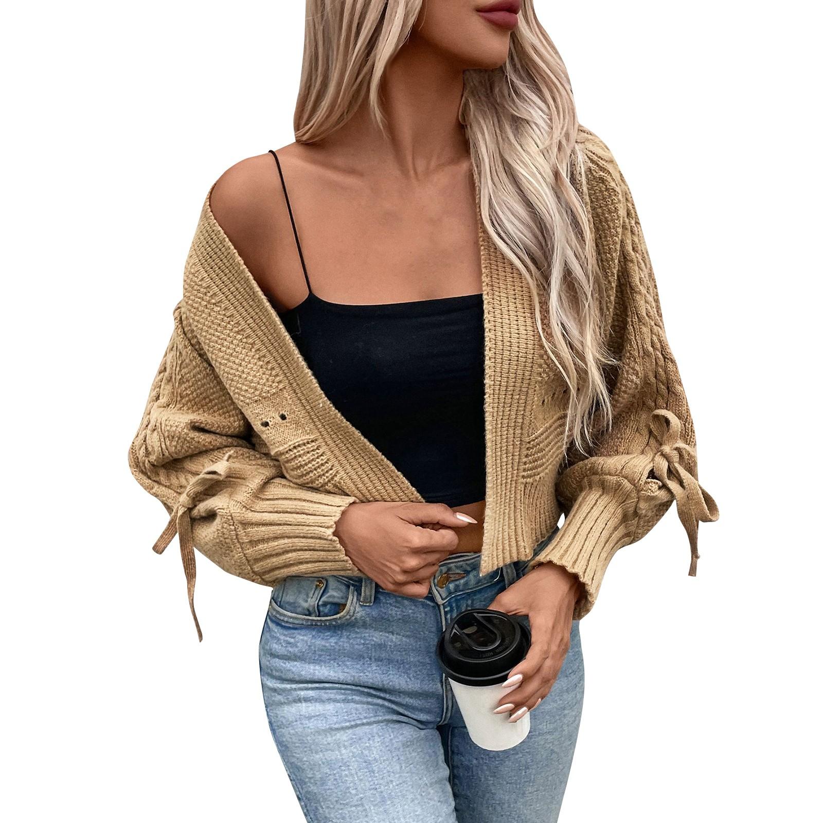 

Женский короткий вязаный свободный кардиган с длинным рукавом и застежкой на пуговицы XL хаки