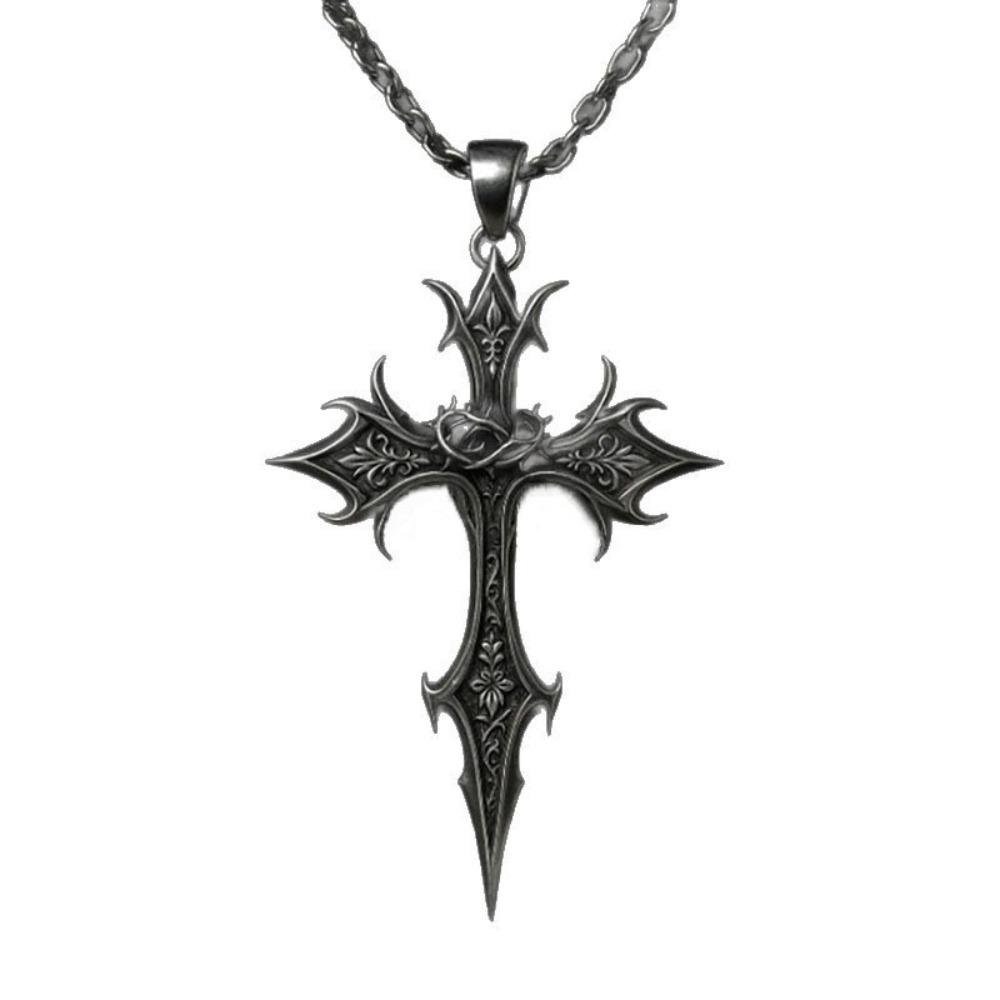 Tmavý gotický retro etnický vzor křížový přívěsek náhrdelník pro muže ženy unisex osobnost punkový řetízek na krk denní nošení šperky