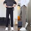 Men's Micro-Tapered Wool Suit Pants: Elastic Waist, Straight Leg, Wrinkle-Resistant, Slimming, Warm, Casual Trousers for Autumn & Winter.