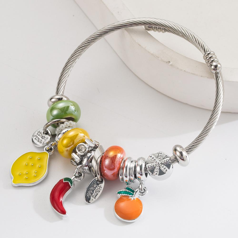 Fruit Series Bracelet Apple Lemon Orange Pendant Adjustable Wristband
