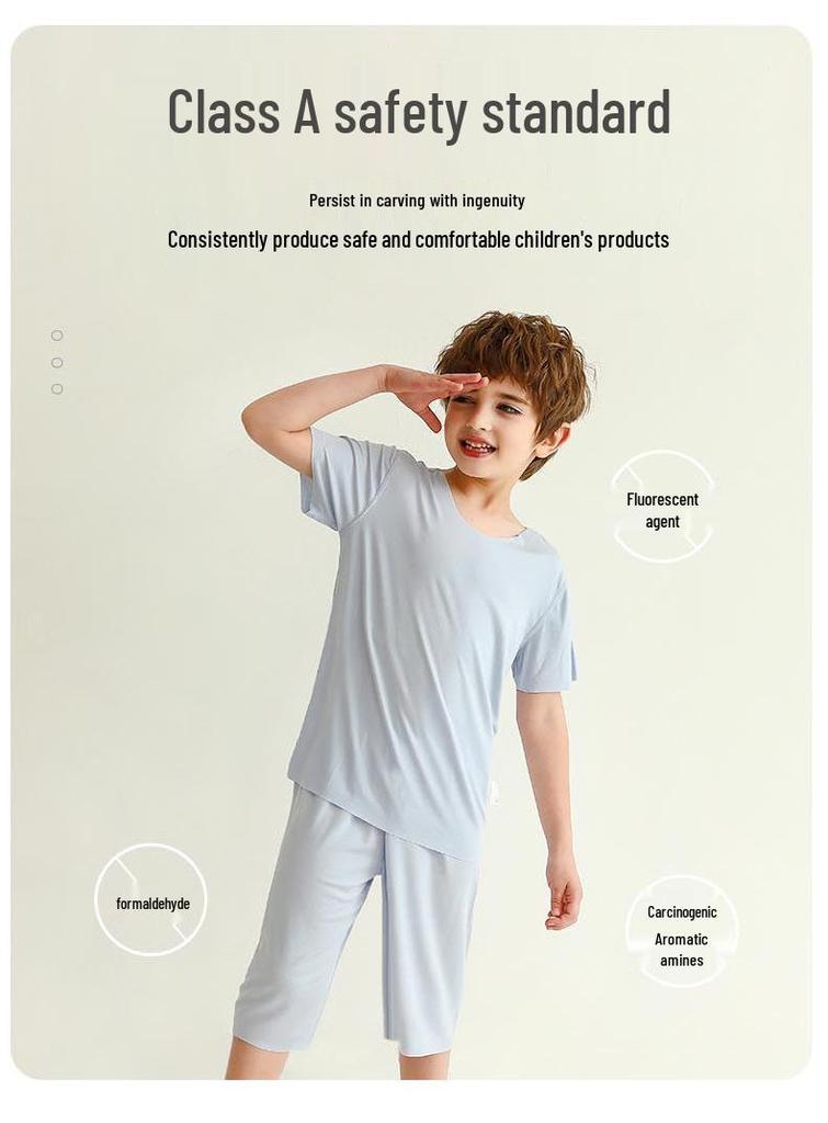 Kids' Summer Modal Pajama Set - Short Sleeve for Boys & Girls, Breathable Air Conditioning Wear.