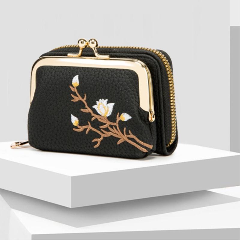 Hafty w stylu chińskim Organy Kobieta Mała portmonetka Dziewczyna Studenci Niszowa kieszonka na drobne Mini damskie Odpinane portfele z etui na karty „dwa w jednym”