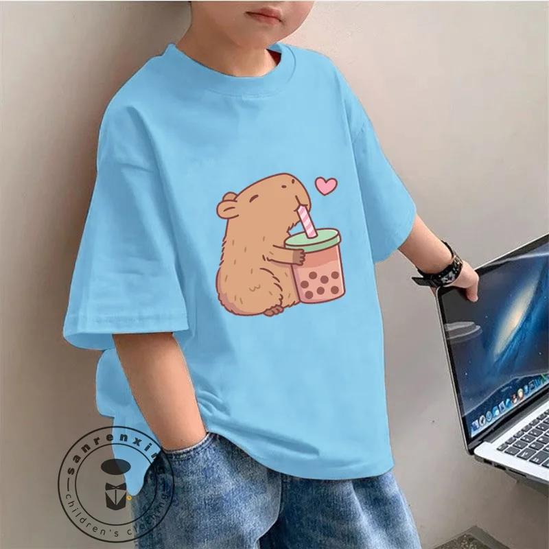 Cute dolphin cartoon printed T-shirt, ready for summer, fashionable clothing for children and students