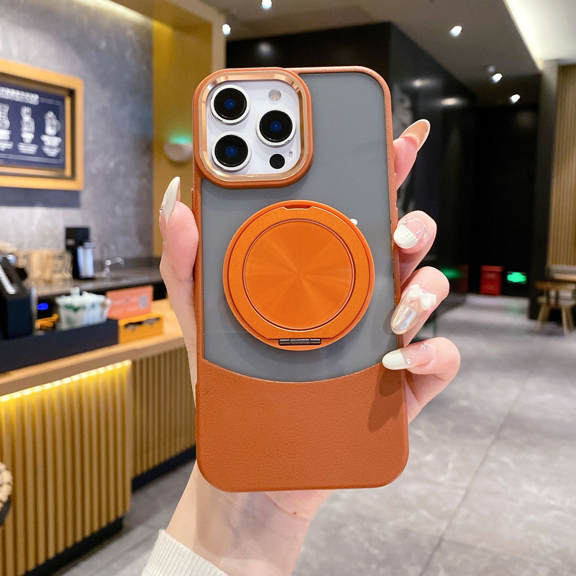 

Applicable To IPhone16proMax Rotary 360 Magnetic Suction Bracket Mobile Phone Case Apple 15 Contrast Color Transparent Anti Fall Cover iPhone12proMax