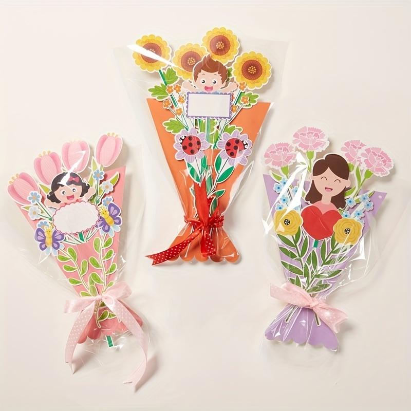 6sets Mother's Day gift handmade diy paper hand-held flower greeting card making material kit, kindergarten children handmade greeting card DIY