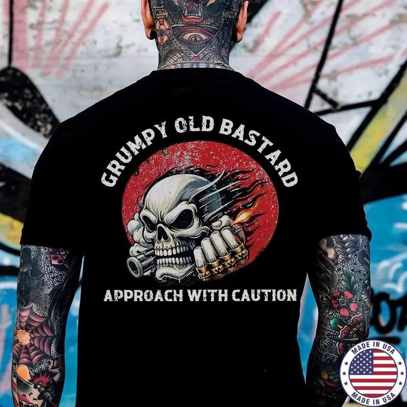 GRUMPY OLD BASTARD APPROACH WITH CAUTION Skull Black Print Unisex T-Shirt XXXXL