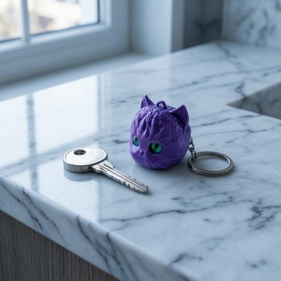 Playful Cat Bag Decoration 3D Printed Head Keychain, Cute Kawaii Kitten Charm with Pearlescent Finish & Bright Green Eyes, Lightweight Animal Pendant