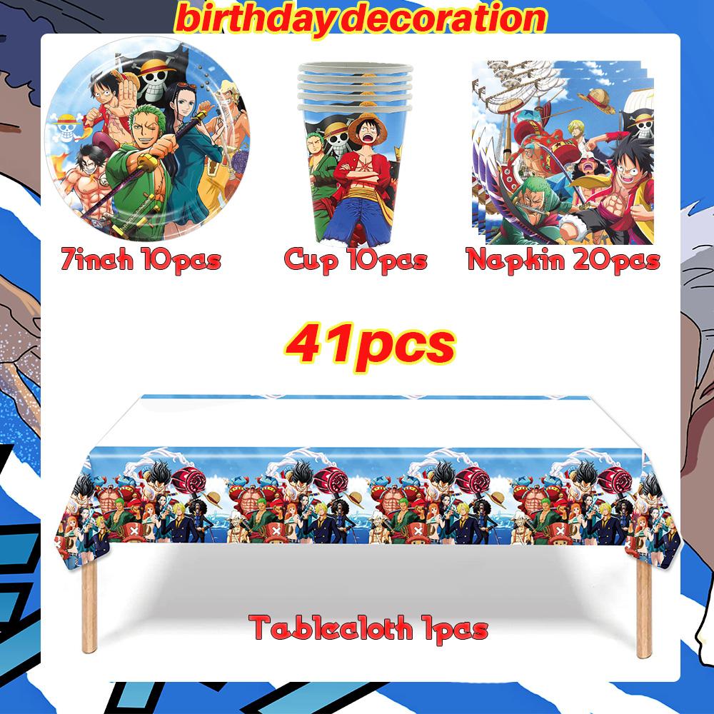 Dekoracje Urodzinowe One Piece Balon Luffy Zoro Jednorazowe Talerzyki Imprezowe Baner Dekoracja Tortu Torebki na Prezenty Chłopcy Akcesoria na Baby Shower