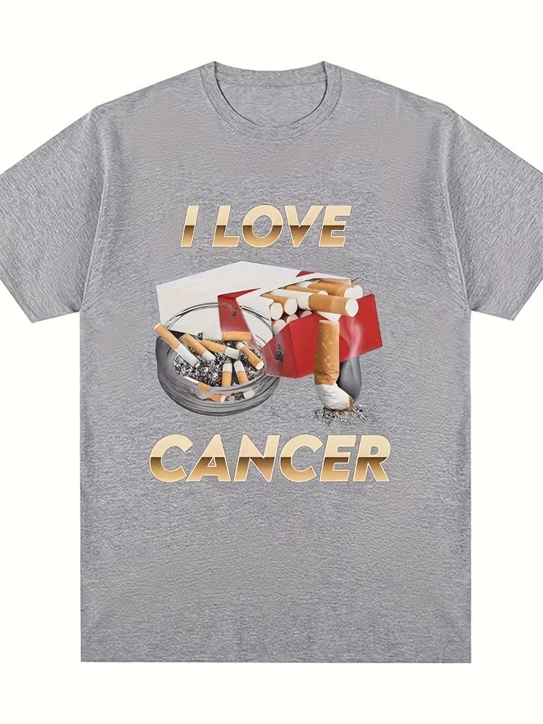 T-shirt Graphique Meme Homme Je Suis Amoureux du Cancer Manches Courtes Décontracté Rétro avec Lettres Audacieuses Design Symbole du Cancer