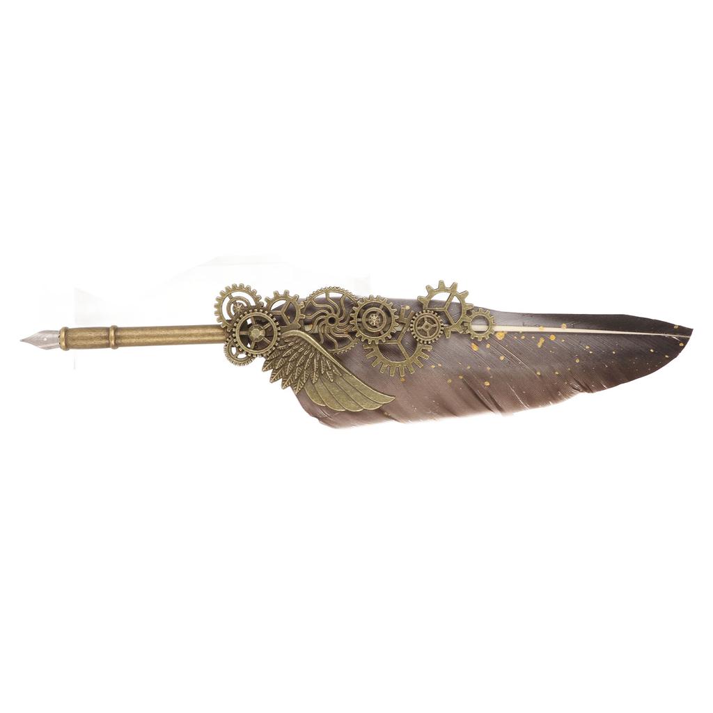 Quill Pen and Ink Set Retro Punk Gear Style Smoothly Writing Exquisite Feather Pen and Ink Set for Home School Office