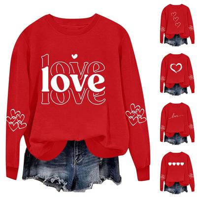 Women's Fashionable Casual Long-Sleeved  Neck Valentine's Day Print Pullover Sweatshirt