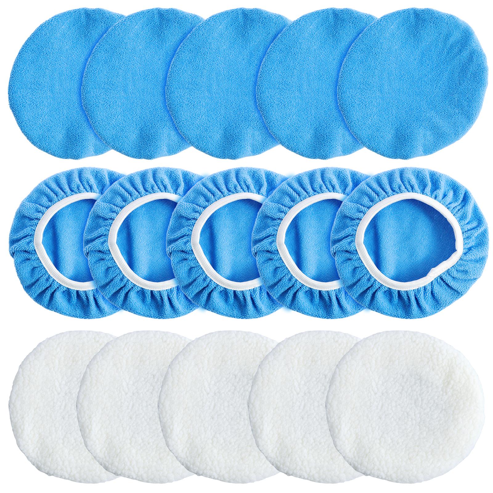 

15Pcs Car Polisher Pad Bonnet 7 to 8 Inch/9 to 10 Inch Reusable Car Buffing Pads with Microfiber Wax Pads and Woollen Polishing