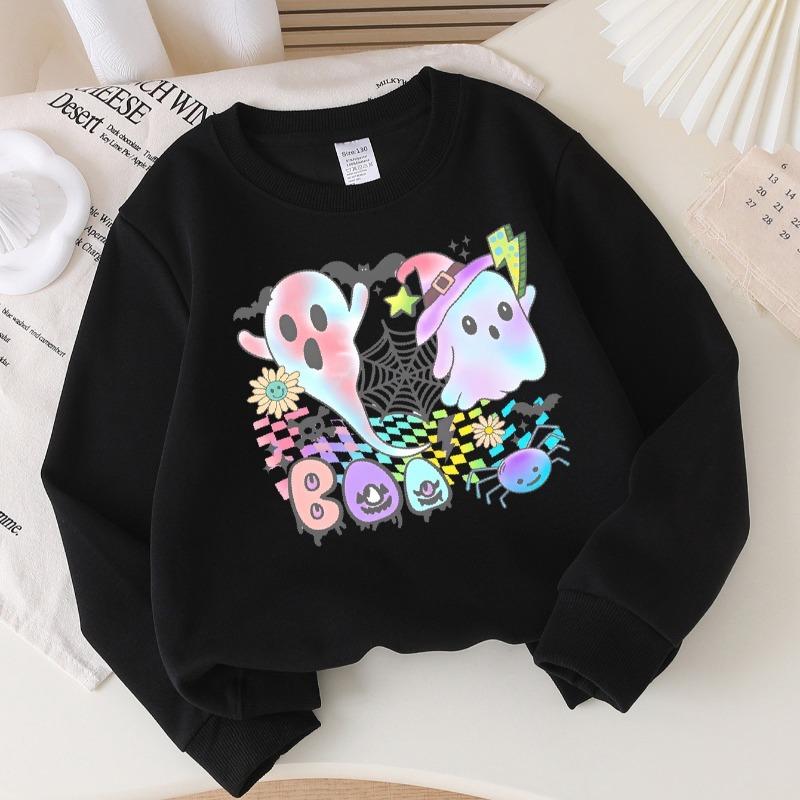 Kids Crewneck Sweatshirt, Cute Halloween Spider Web Print, Soft Casual Pullover for Fall Winter
