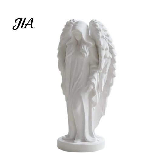 Handcrafted 3D Printed Ornament Hooded Angel Figurine, Elegant White Winged Statue, European Retro Sculpture Style Minimalist Desktop for Home Office