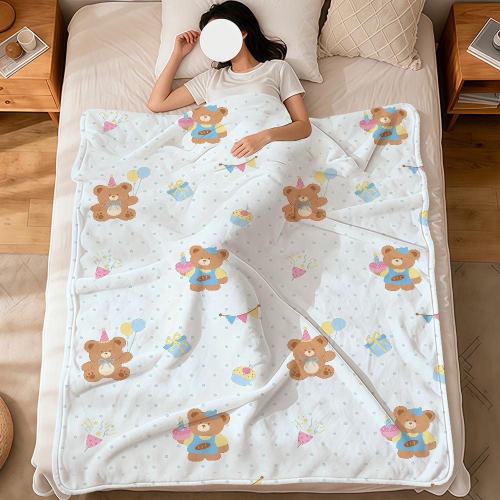 Cute Bear Birthday Art Cartoon kid soft warm plush blanket for dorm sofa living room pet hogar bedroom gift nap home Flannel