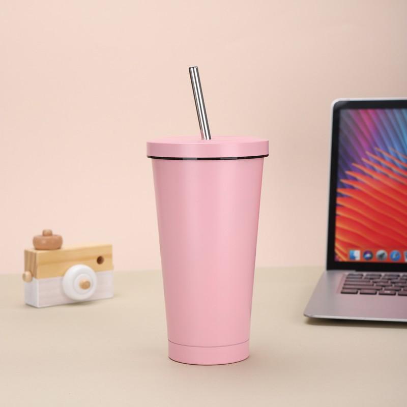 Stainless Steel Vacuum Insulated Travel Mug With Straw Lid Double Wall Coffee Cup Car Office Outdoor Use