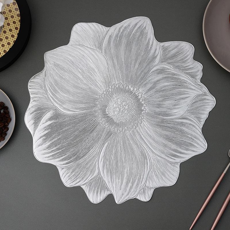 Placemat Pvc Solid Bottom Hot Stamping Heat Insulation Table Mat Lotus Sunflower Western Placemat