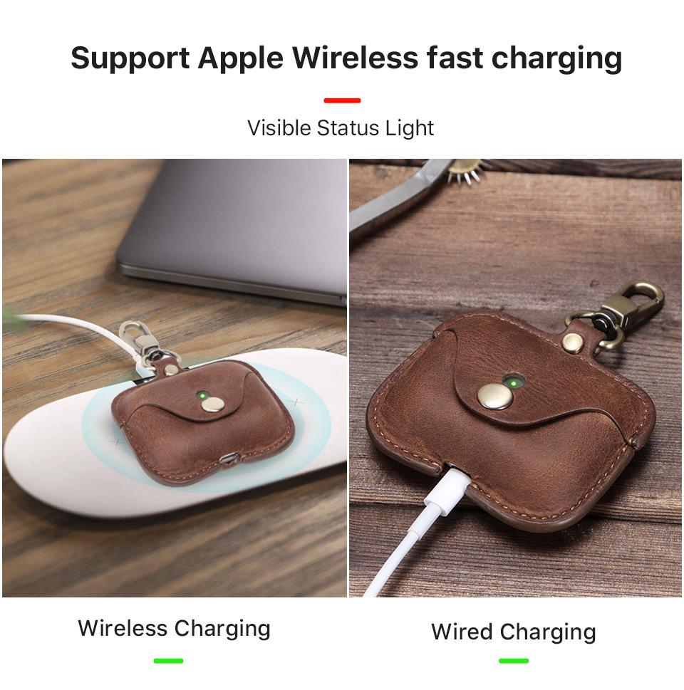 Genuine Leather Snap-Closure Flip Case for AirPods Pro