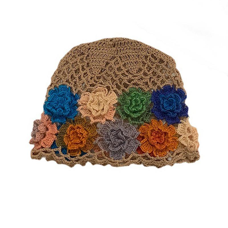 Women s Sweet And Lovely Floral Hollow Out Hat In Japanese Spring Summer Style хаки