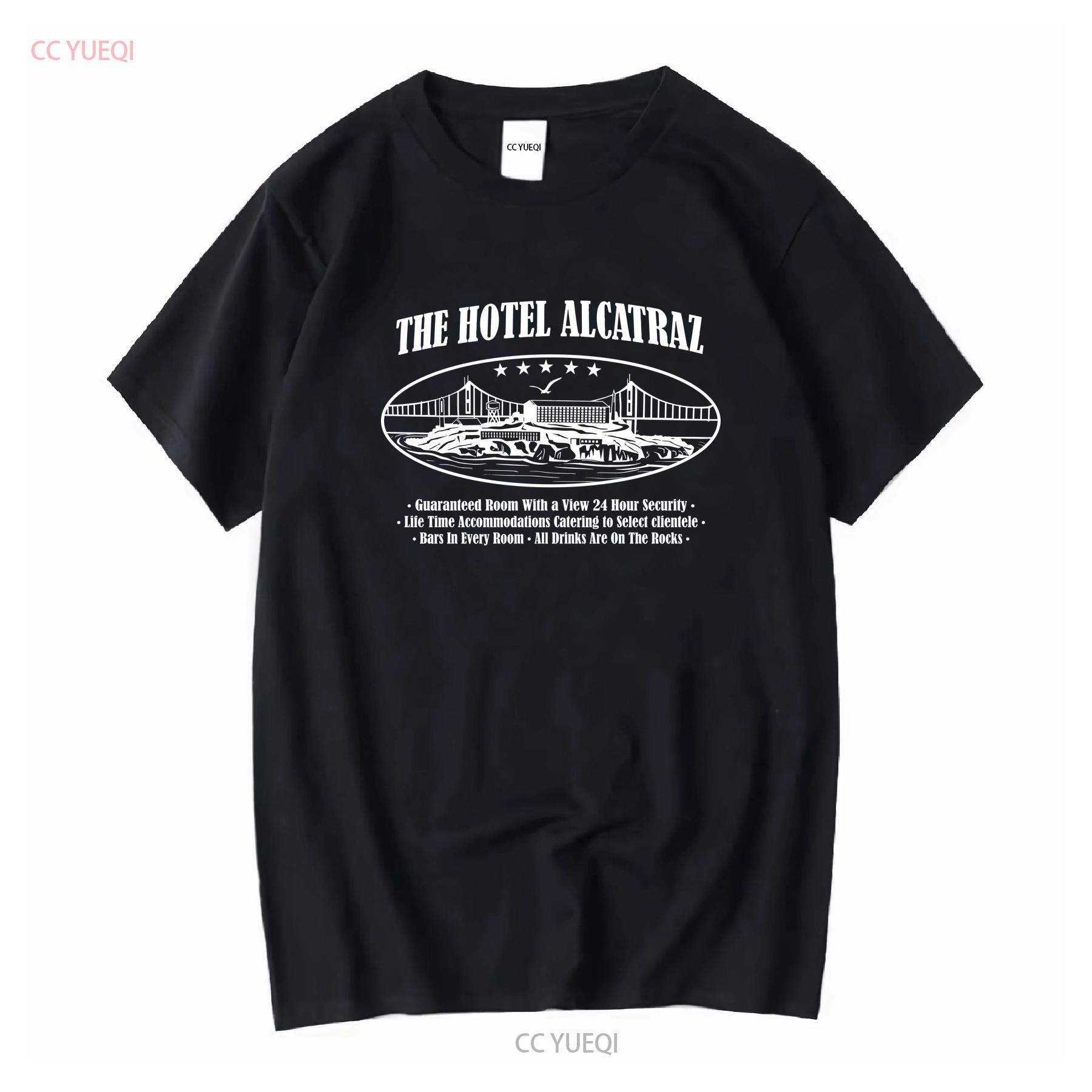 

HOTEL ALCATRAZ THE ROCK SAN FRANCISCO CALIFORNIA BLACK T SHIRT long or short sleeves vintage Washed Versatile Stylish Stretched 4XL