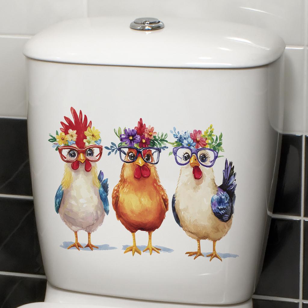 Cute Cartoon Three Chicks Toilet Stickers, Waterproof Removable Self-Adhesive Bathroom Home Decor