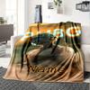 Pubg Soldier With Helmet And Rifle In Neon Light Background Blanket With Customizable Name Soft And Comfortable Shawl Blanket For All Seasons Suitable