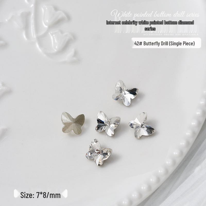 Nail Art Decorations: Transparent Pointed Rhinestones - Heart, Water Drop, Square, Butterfly Shapes