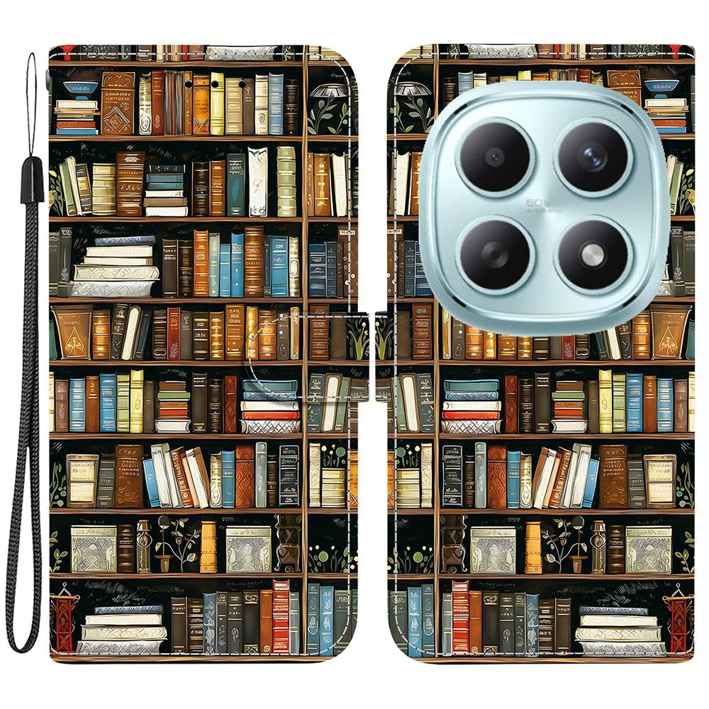 Pro Xiaomi Poco M8 5G/Redmi Note 15 5G (Globální) Kožené pouzdro Stojan Peněženka Vzorový potisk Kryt na telefon s poutkem na zápěstí